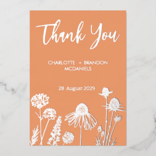 Invitación Con Relieve Metalizado Apricot Wildflowers Boda Gracias Gold