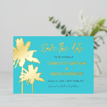 Aqua Gold Palmeras Boda Guardar la Fecha