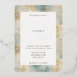 Invitación Con Relieve Metalizado Aqua Gold tropical deja ducha de novia