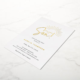 Invitación Con Relieve Metalizado Aquí Viene El Baby Shower De Son Boho Sun