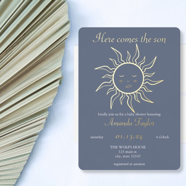 Invitación Con Relieve Metalizado Aquí viene el hijo del bebé ducha (Subido por el creador)