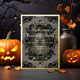 Invitación Con Relieve Metalizado Araña gótica Halloween Cocktail Fiesta Gold