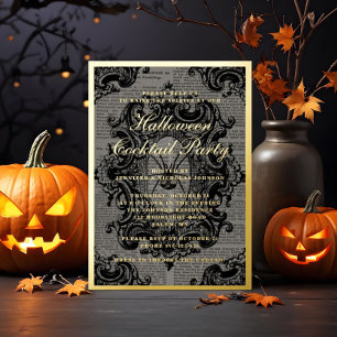 Invitación Con Relieve Metalizado Araña gótica Halloween Cocktail Fiesta Gold