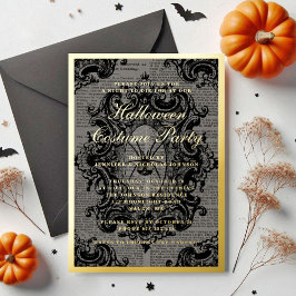 Invitación Con Relieve Metalizado Araña gótica Halloween disstume Fiesta de oro