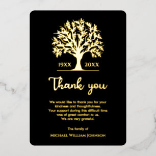 Invitación Con Relieve Metalizado Árbol de la Vida Memorial Funeral Negro y Dorado