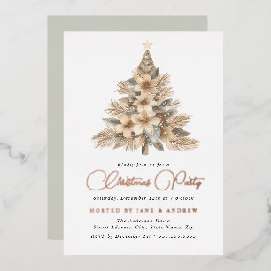 Invitación Con Relieve Metalizado Árbol de Navidad Beige Natural de Oro Rosa