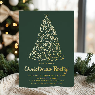 Invitación Con Relieve Metalizado Arbol de Navidad caprichoso dobla fiesta verde de 