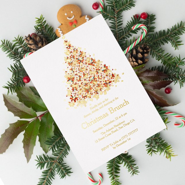 Invitación Con Relieve Metalizado Árbol de Navidad de Mariposa Voladora naranja (Subido por el creador)