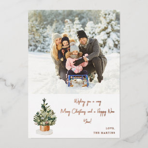Invitación Con Relieve Metalizado Árbol de Navidad - Foto de Navidad Blue Note