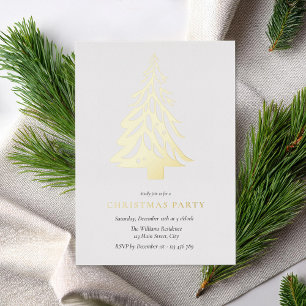 Invitación Con Relieve Metalizado Árbol de Navidad Minimalista Elegante Fiesta Navid