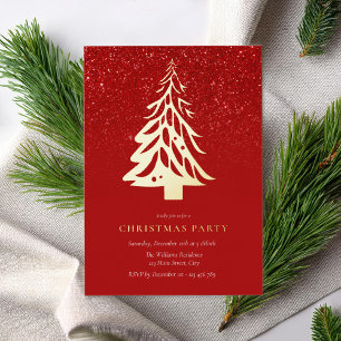 Invitación Con Relieve Metalizado Árbol de Navidad Minimalista Elegante Fiesta Navid