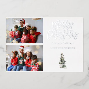 Invitación Con Relieve Metalizado Árbol de Navidad moderno con dos fotos