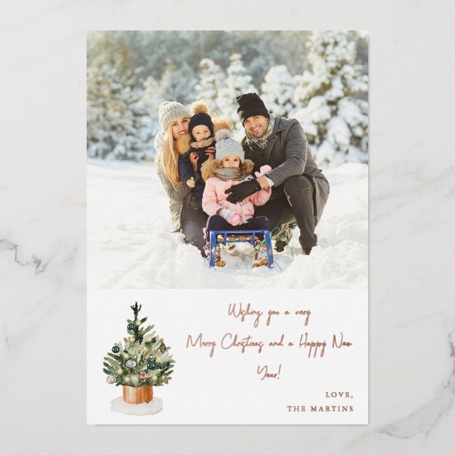 Invitación Con Relieve Metalizado Árbol de Navidad - Navidades fotográficos de Nota  (Anverso)