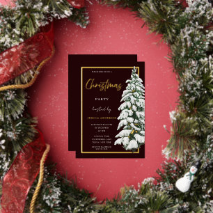 Invitación Con Relieve Metalizado Árbol de Navidad nevado Fiesta de Navidad Dorado