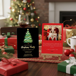 Invitación Con Relieve Metalizado Árbol de Navidad Rojo Verde Dorado Personalizado M