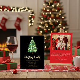Invitación Con Relieve Metalizado Árbol de Navidad Rojo Verde Dorado Personalizado M