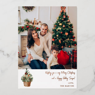 Invitación Con Relieve Metalizado Árbol de Navidad Rústico V Nota Foto