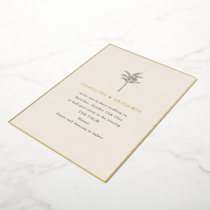 Invitación Con Relieve Metalizado Árbol de Palma Minimalista Elegante Boda Borde Dor