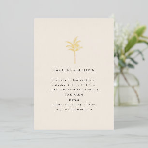 Invitación Con Relieve Metalizado Árbol de Palma Minimalista en Arte de Línea para B