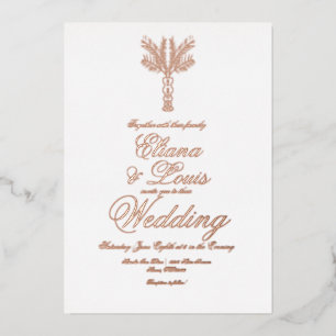 Invitación Con Relieve Metalizado Árbol de Palma Tropical Dibujado a Mano Boda Prens