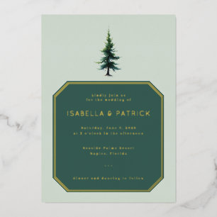 Invitación Con Relieve Metalizado Árbol elegante de hoja perenne verde