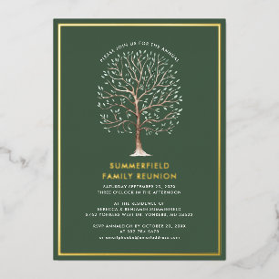 Invitación Con Relieve Metalizado Árbol Genealógico Moderno Reunión Anual de la Fami