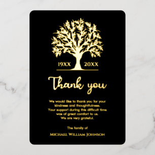 Invitación Con Relieve Metalizado Árbol Memorial Funeral De La Vida Negro Y Oro