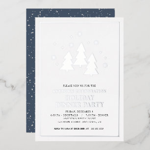 Invitación Con Relieve Metalizado Árboles Copos de Nieve Papel de Plata Fiesta de Na