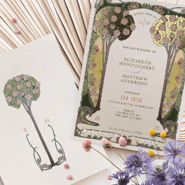 Invitación Con Relieve Metalizado Árboles de Amor Vintage Bloom Boda Victoriana