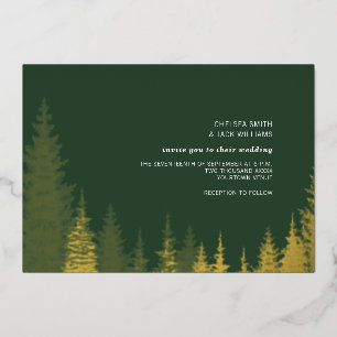 Invitación Con Relieve Metalizado Árboles de hoja perenne dorados boda rústica
