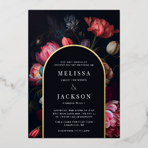 Invitación Con Relieve Metalizado Arco Boda floral de Moody Peony