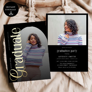 Invitación Con Relieve Metalizado Arco Boho Moderno 2 Fotos Graduación