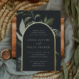 Invitación Con Relieve Metalizado Arco Botánico Verde de Pradera Invernal para Boda