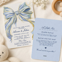 Invitación Con Relieve Metalizado Arco de Acuarela Azul Niño Baño de Bebé Todo en Un