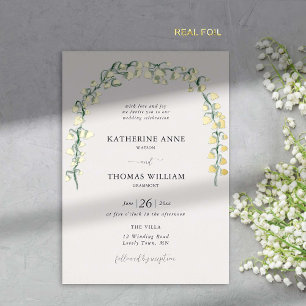 Invitación Con Relieve Metalizado Arco de boda Boho Chic Acuarela Valle de lirios Do