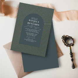 Invitación Con Relieve Metalizado Arco de boda boho delicado verde oscuro