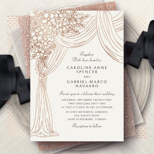 Invitación Con Relieve Metalizado Arco de boda con cortinas florales románticas