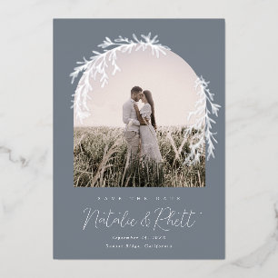 Invitación Con Relieve Metalizado Arco de boda con hojas de laurel modernas para gua