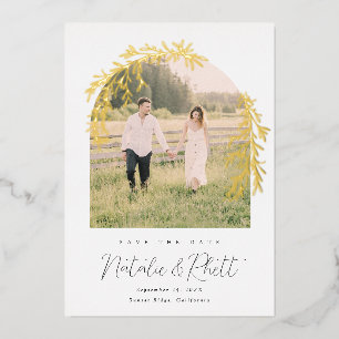 Invitación Con Relieve Metalizado Arco de boda con hojas de laurel modernas para gua