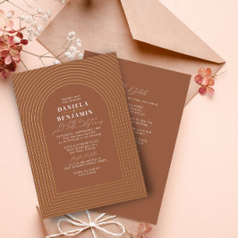 Invitación Con Relieve Metalizado Arco de boda de terracota boho y código QR de RSVP