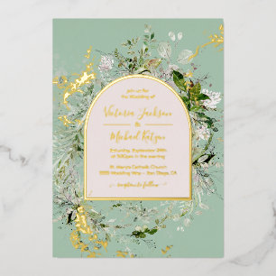 Invitación Con Relieve Metalizado Arco de boda delicado de prado floral