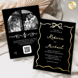 Invitación Con Relieve Metalizado Arco de boda dibujado a mano Código QR Foto Boda N