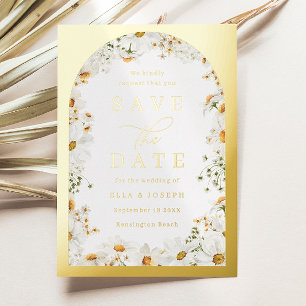 Invitación Con Relieve Metalizado Arco de boda floral de primavera Save The Date dor