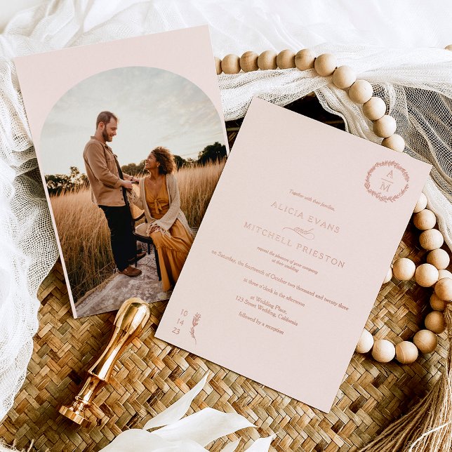 Invitación Con Relieve Metalizado Arco de boda rosa rosado clásico (Subido por el creador)