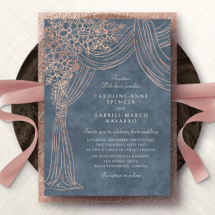 Invitación Con Relieve Metalizado Arco de cortinas florales románticas para boda