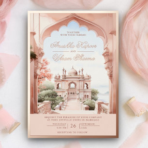 Invitación Con Relieve Metalizado Arco de mármol rosa Palacio Indio Boda Rosa Dorado