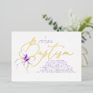 Invitación Con Relieve Metalizado Arco de Morado Suave Bautizo Elegante Minimalista 