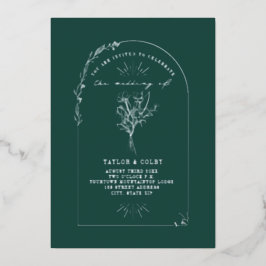 Invitación Con Relieve Metalizado Arco de Ramo Floral Esmeralda Boda