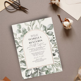 Invitación Con Relieve Metalizado Arco de Verde Eucalipto Marfil Boda Oro Rosa
