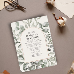 Invitación Con Relieve Metalizado Arco de Verde Eucalipto Marfil Boda Oro Rosa